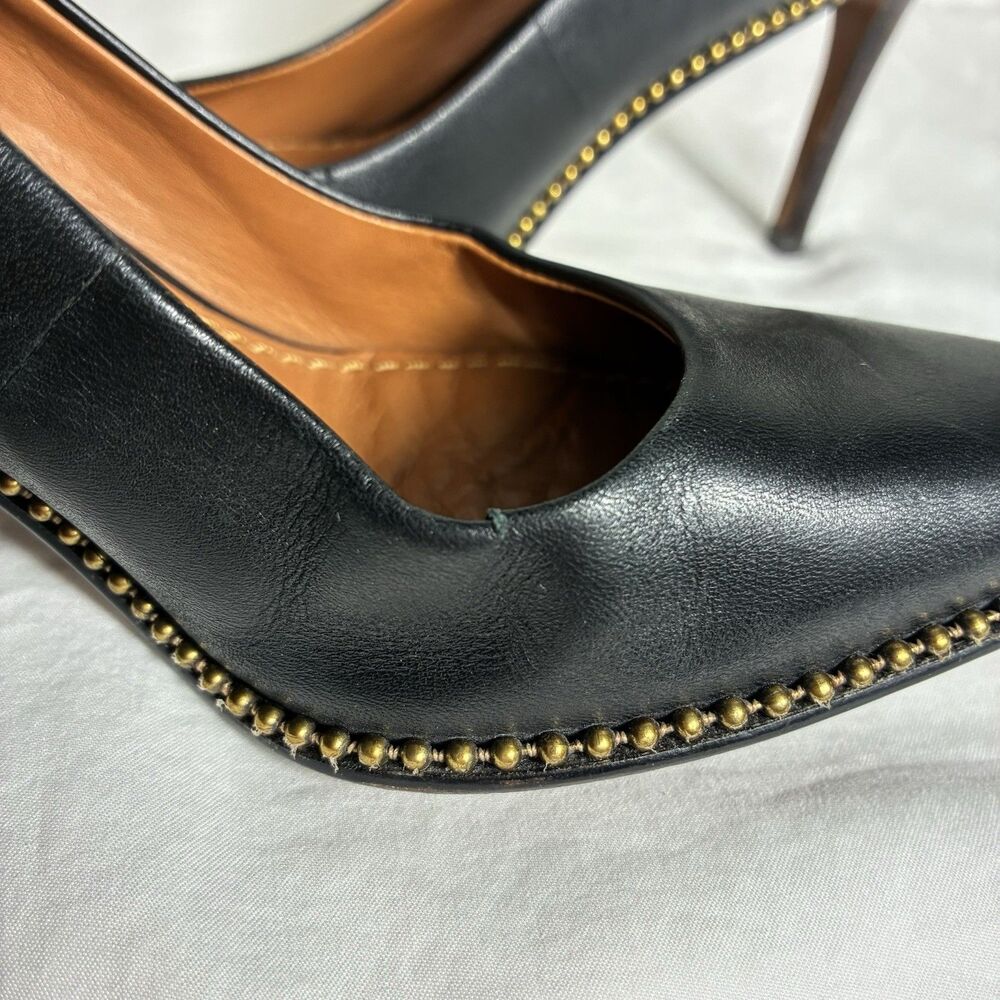 Coach Heels Sz 5 Vonna Black Leather Pointed Toe Gold Bead Chain High Heel Pump - Picture 12 of 13